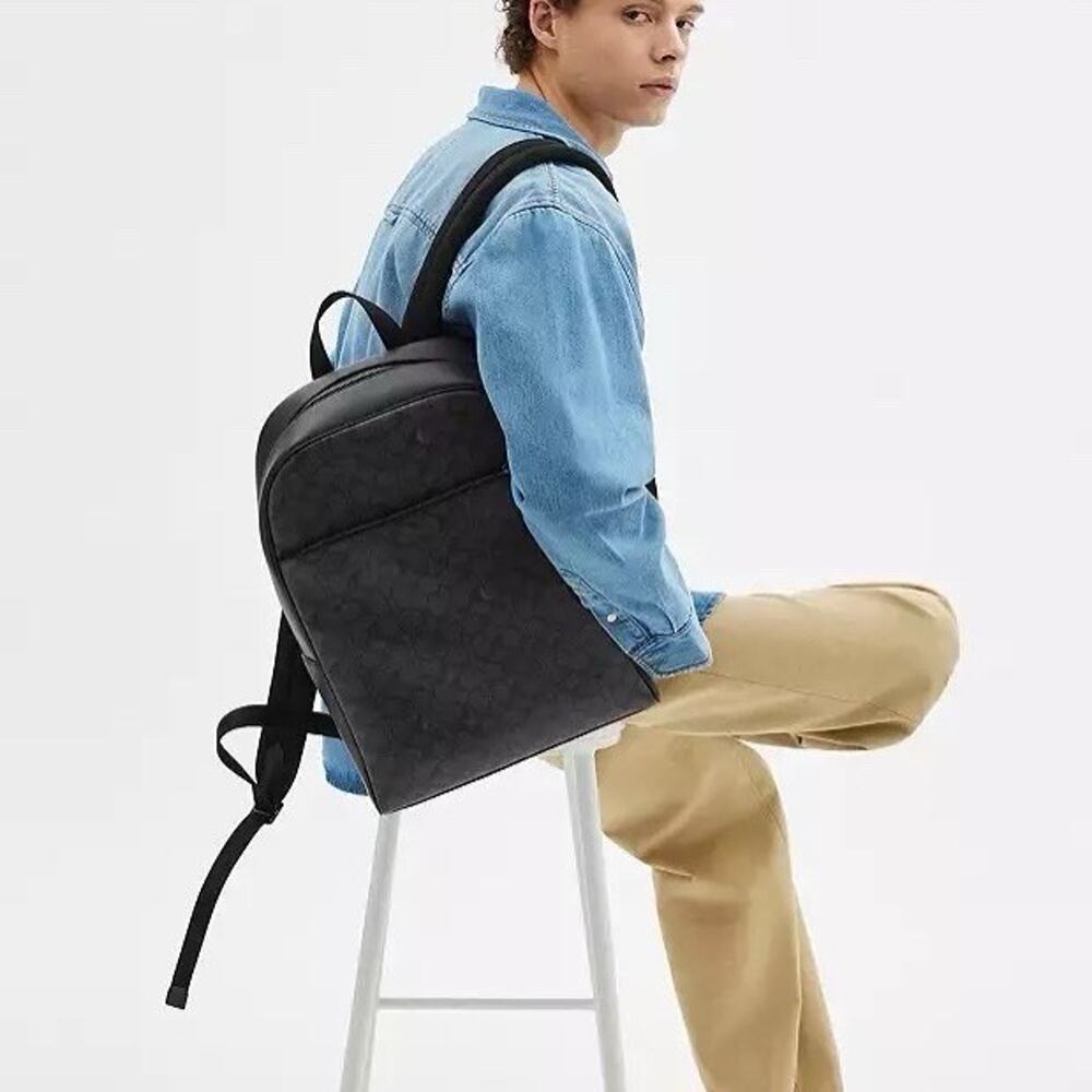 NWT Coach Men's Owen Backpack In Signature Canvas Gunmetal/Charcoal/Black CAJ90 - Picture 6 of 8